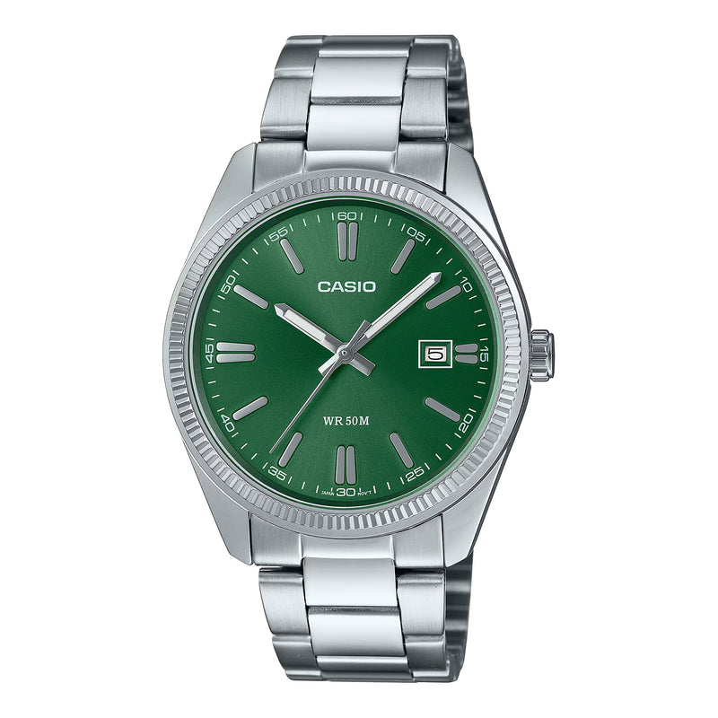 WW1069 Casio Enticer Date Silver Chain Watch MTP-1302PD-3AVEF