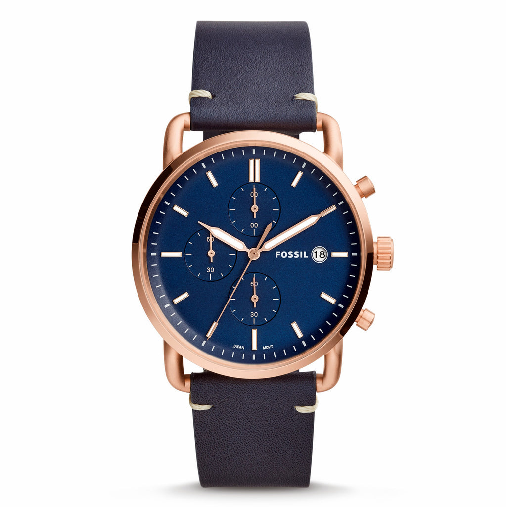 Fossil watch 2025 blue leather strap